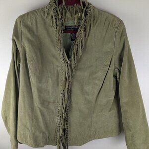 Vintage Y2K Dialogue Suede Leather Fringe Jacket Western Olive Green Med